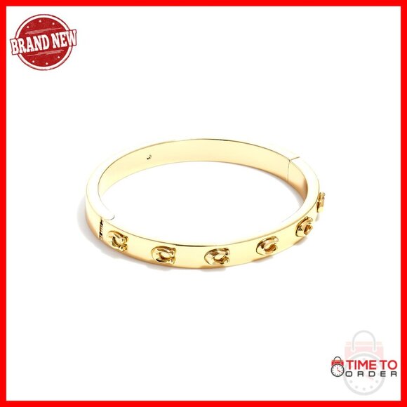 Jewelry - Gold Tone Hinged Bangle Bracelet Elegant Classic Minimal Statement Jewelry